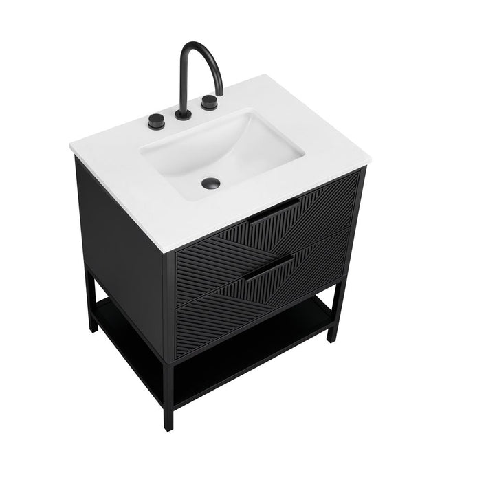 Bemma, Diamond 30" Single Vanity, Charcoal Black/Matte Black, White Quartz Top#top-options_white-quartz-top