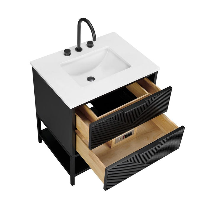 Bemma, Diamond 30" Single Vanity, Charcoal Black/Matte Black, White Quartz Top#top-options_white-quartz-top