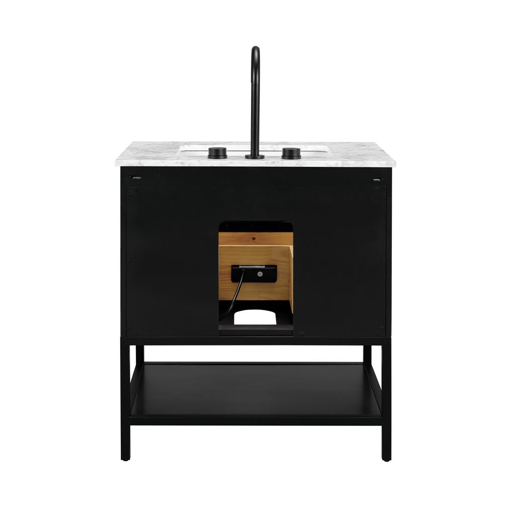 Bemma, Diamond 30" Single Vanity, Charcoal Black/Matte Black, Carrara Marble Top#top-options_carrara-marble-top
