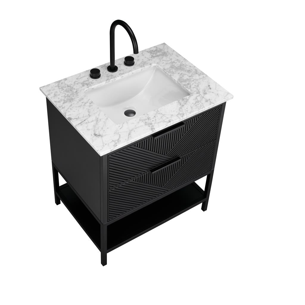 Bemma, Diamond 30" Single Vanity, Charcoal Black/Matte Black, Carrara Marble Top#top-options_carrara-marble-top