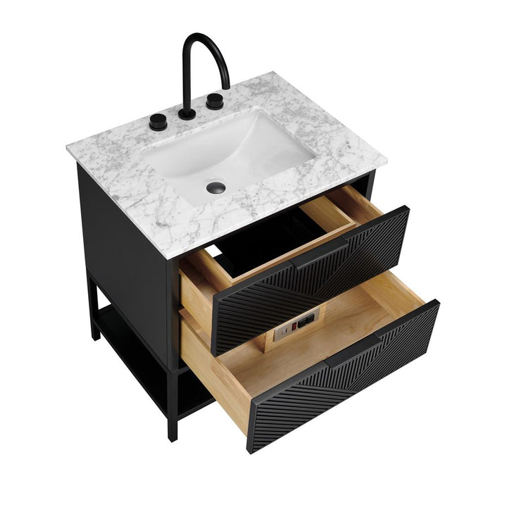 Bemma, Diamond 30" Single Vanity, Charcoal Black/Matte Black, Carrara Marble Top#top-options_carrara-marble-top
