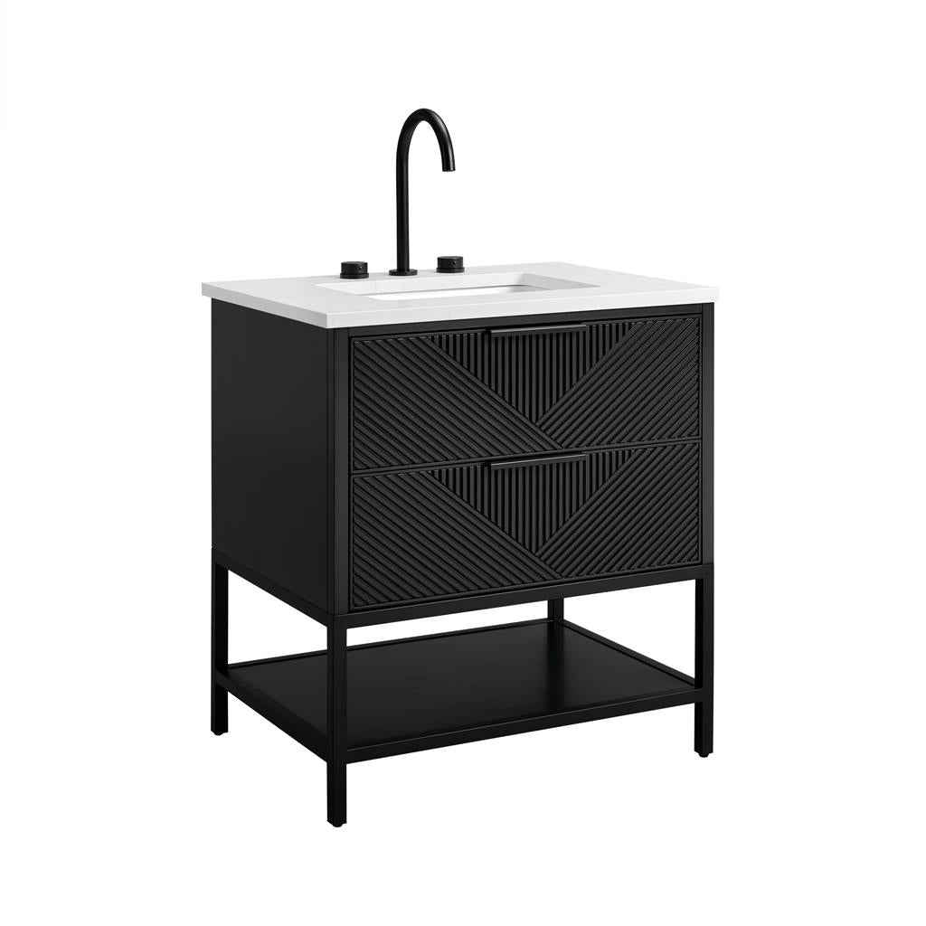 Bemma, Diamond 30" Single Vanity, Charcoal Black/Matte Black, Calacatta Quartz Top#top-options_calacatta-quartz-top
