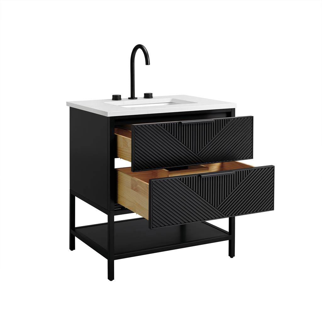 Bemma, Diamond 30" Single Vanity, Charcoal Black/Matte Black, Calacatta Quartz Top#top-options_calacatta-quartz-top