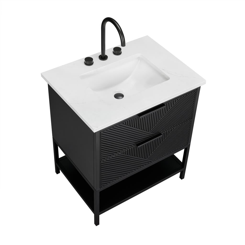 Bemma, Diamond 30" Single Vanity, Charcoal Black/Matte Black, Calacatta Quartz Top#top-options_calacatta-quartz-top