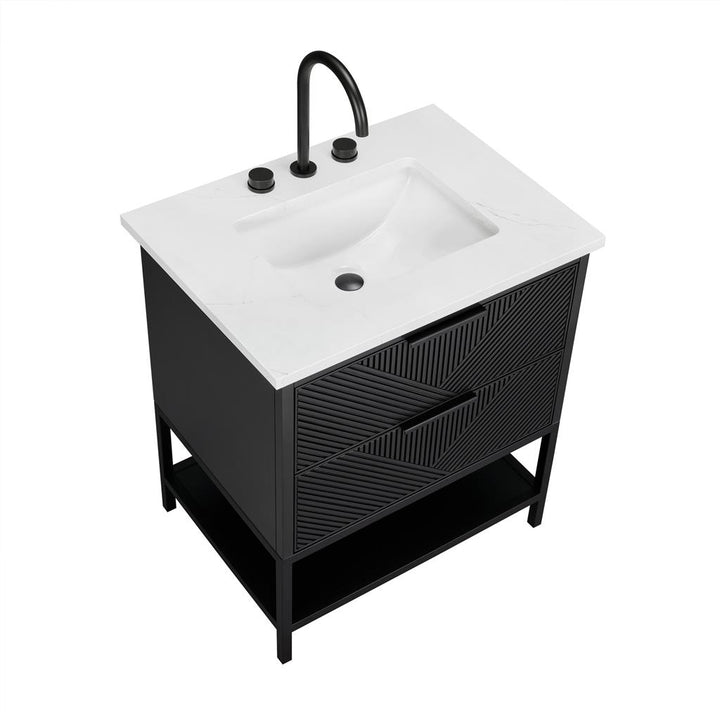 Bemma, Diamond 30" Single Vanity, Charcoal Black/Matte Black, Calacatta Quartz Top#top-options_calacatta-quartz-top