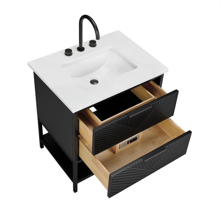 Bemma, Diamond 30" Single Vanity, Charcoal Black/Matte Black, Calacatta Quartz Top#top-options_calacatta-quartz-top