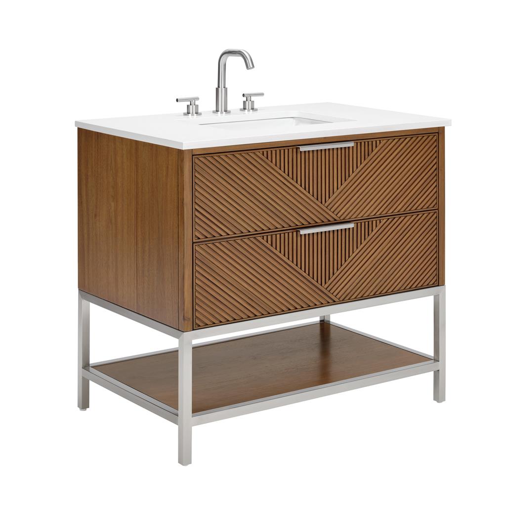 Bemma, Diamond 36" Single Vanity Vanity, Walnut/Brushed Nickel, White Quartz Top#top-options_white-quartz-top