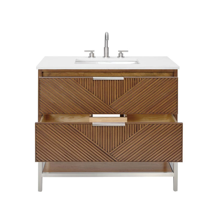 Bemma, Diamond 36" Single Vanity Vanity, Walnut/Brushed Nickel, White Quartz Top#top-options_white-quartz-top