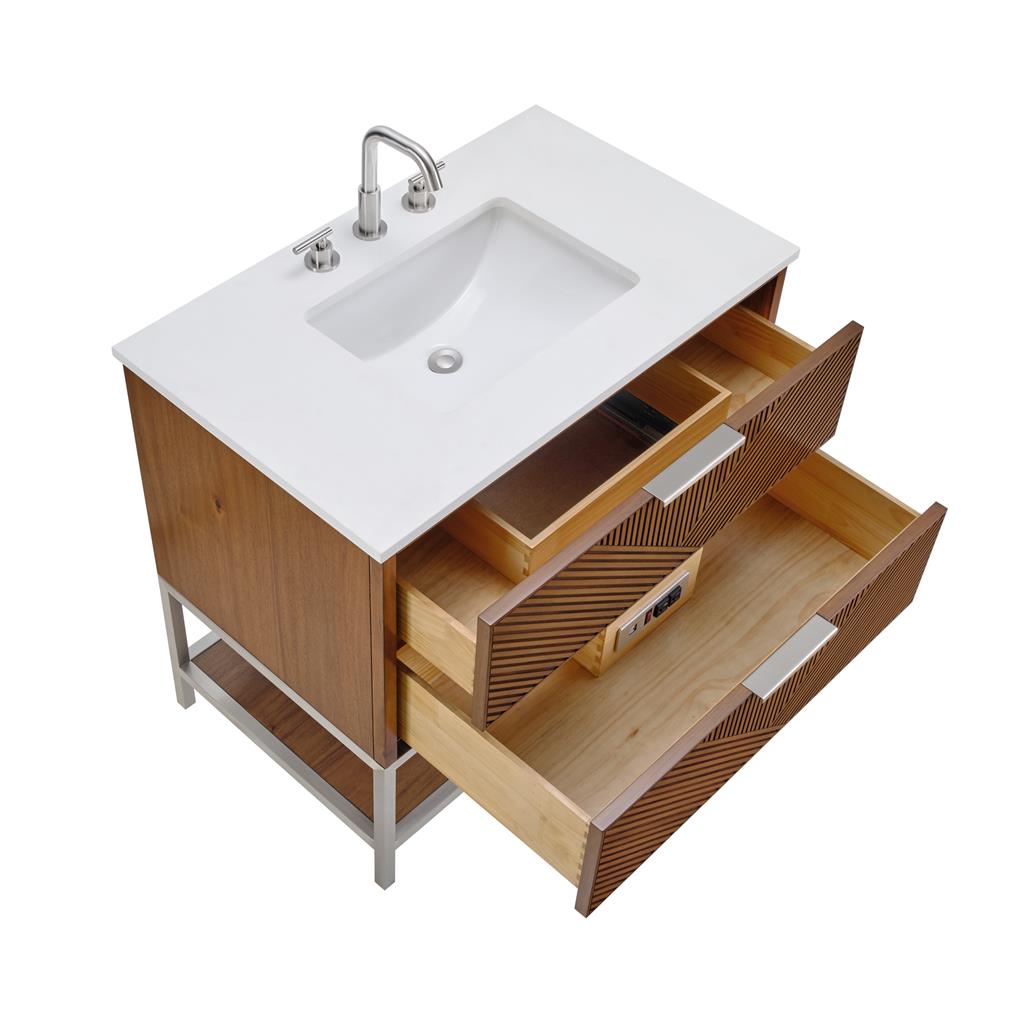 Bemma, Diamond 36" Single Vanity Vanity, Walnut/Brushed Nickel, White Quartz Top#top-options_white-quartz-top