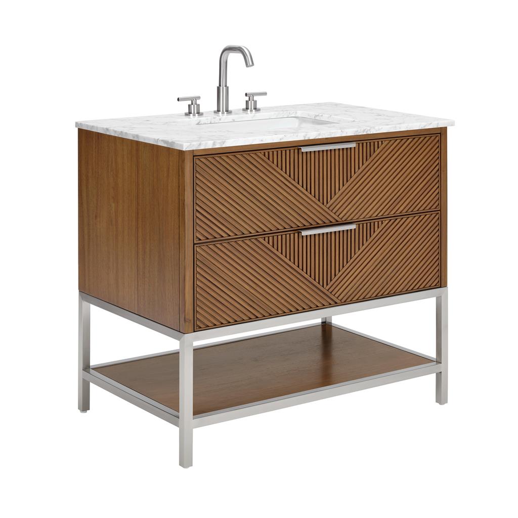 Bemma, Diamond 36" Single Vanity Vanity, Walnut/Brushed Nickel, Carrara Marble Top#top-options_carrara-marble-top