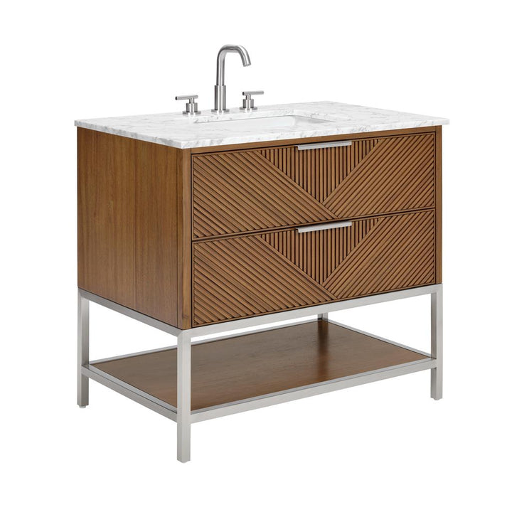 Bemma, Diamond 36" Single Vanity Vanity, Walnut/Brushed Nickel, Carrara Marble Top#top-options_carrara-marble-top