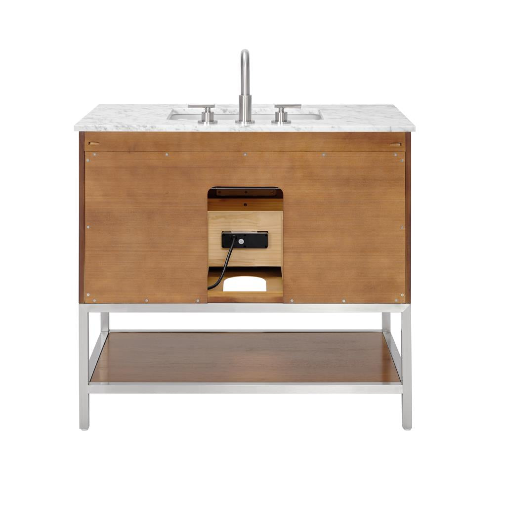 Bemma, Diamond 36" Single Vanity Vanity, Walnut/Brushed Nickel, Carrara Marble Top#top-options_carrara-marble-top