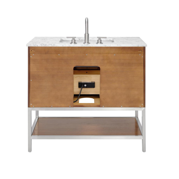 Bemma, Diamond 36" Single Vanity Vanity, Walnut/Brushed Nickel, Carrara Marble Top#top-options_carrara-marble-top
