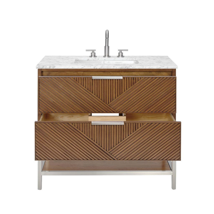 Bemma, Diamond 36" Single Vanity Vanity, Walnut/Brushed Nickel, Carrara Marble Top#top-options_carrara-marble-top