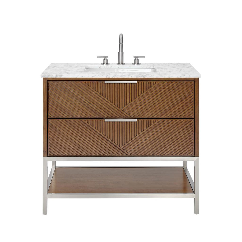 Bemma, Diamond 36" Single Vanity Vanity, Walnut/Brushed Nickel, Carrara Marble Top#top-options_carrara-marble-top