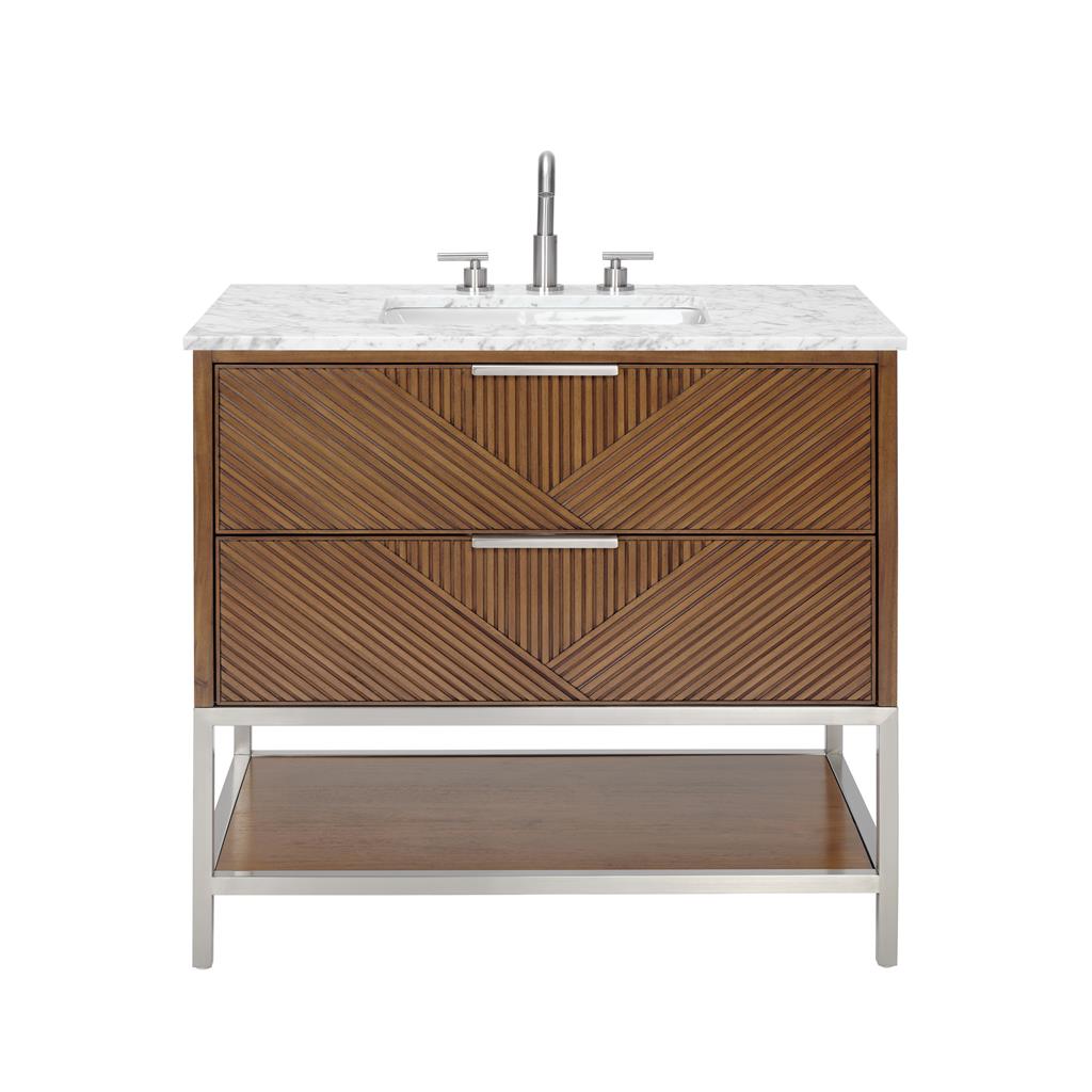 Bemma, Diamond 36" Single Vanity Vanity, Walnut/Brushed Nickel, Carrara Marble Top#top-options_carrara-marble-top