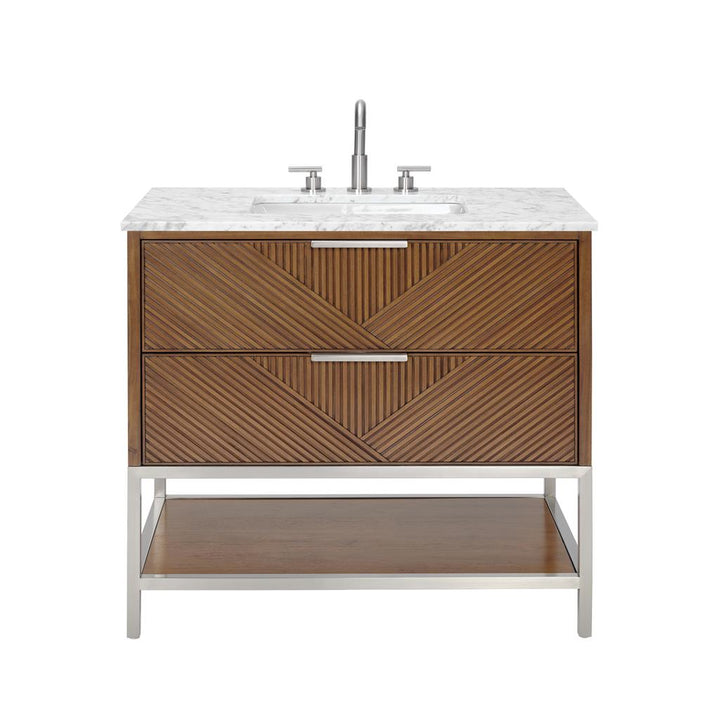 Bemma, Diamond 36" Single Vanity Vanity, Walnut/Brushed Nickel, Carrara Marble Top#top-options_carrara-marble-top