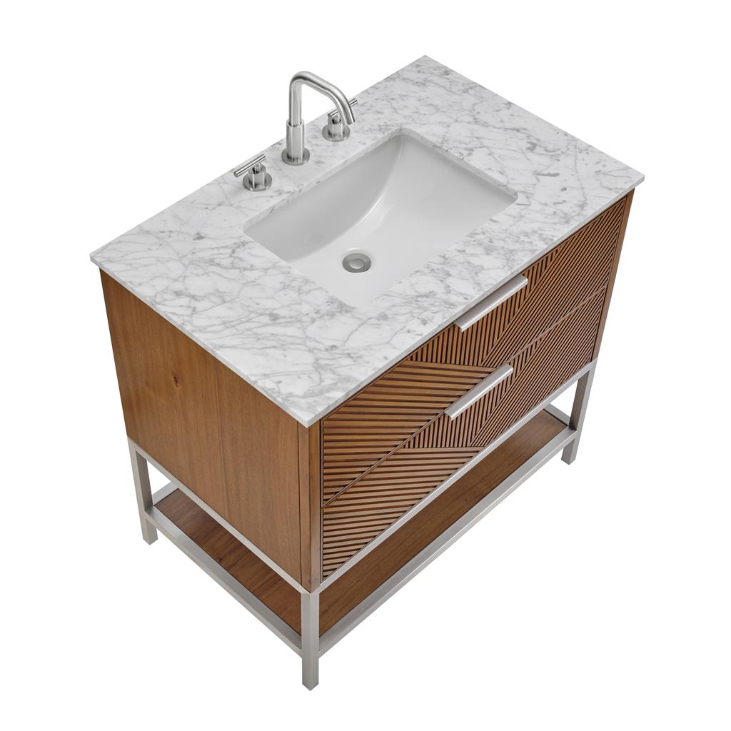 Bemma, Diamond 36" Single Vanity Vanity, Walnut/Brushed Nickel, Carrara Marble Top#top-options_carrara-marble-top