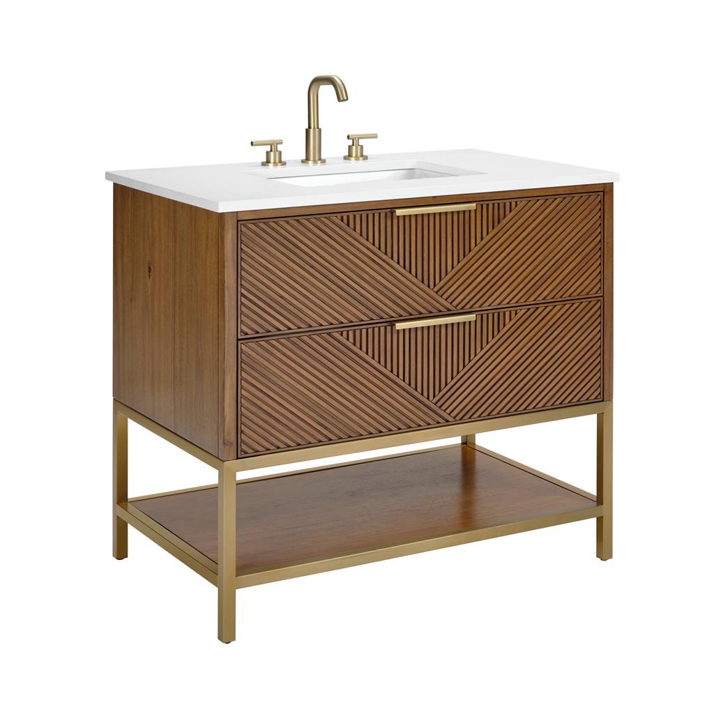 Bemma, Diamond 36" Single Vanity Vanity, Walnut/Satin Brass, White Quartz Top#top-options_white-quartz-top
