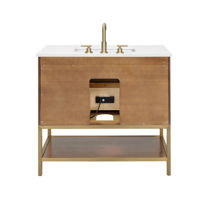 Bemma, Diamond 36" Single Vanity Vanity, Walnut/Satin Brass, White Quartz Top#top-options_white-quartz-top