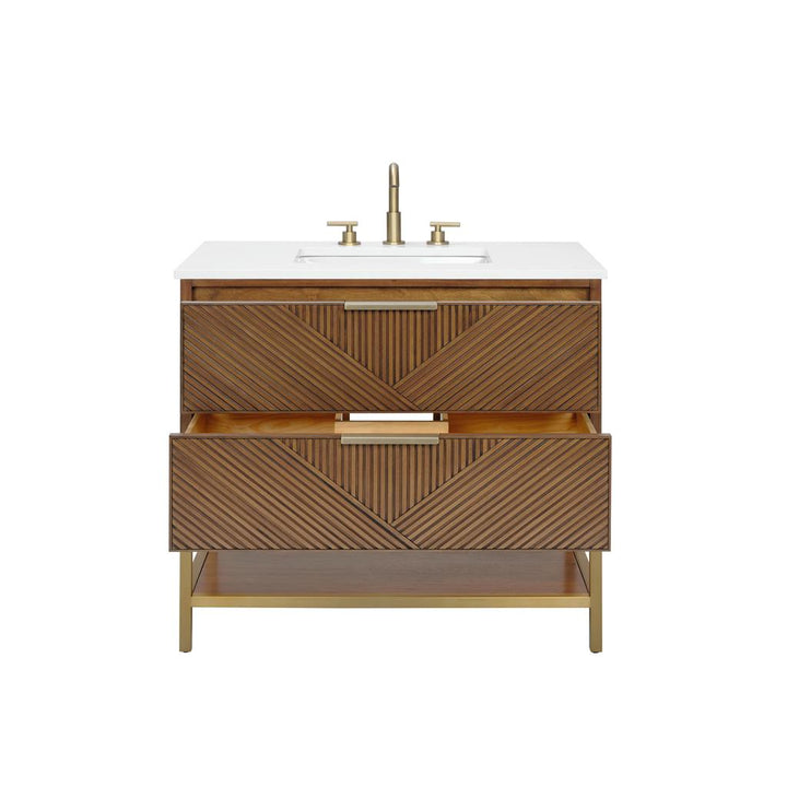 Bemma, Diamond 36" Single Vanity Vanity, Walnut/Satin Brass, White Quartz Top#top-options_white-quartz-top