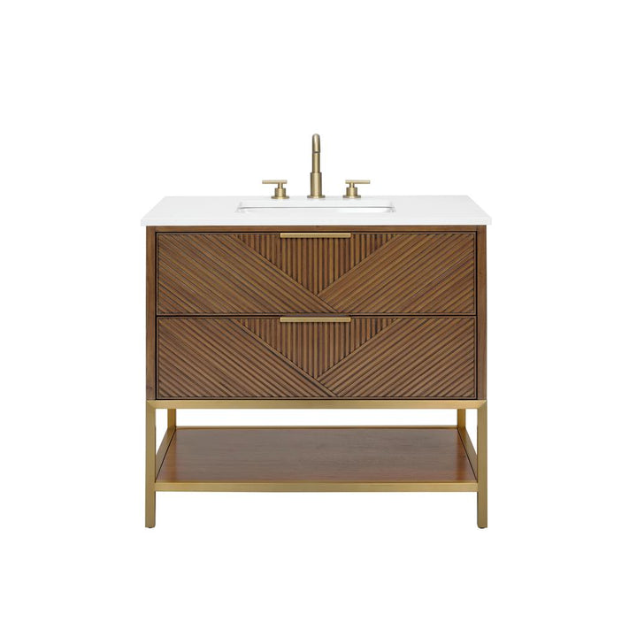 Bemma, Diamond 36" Single Vanity Vanity, Walnut/Satin Brass, White Quartz Top#top-options_white-quartz-top