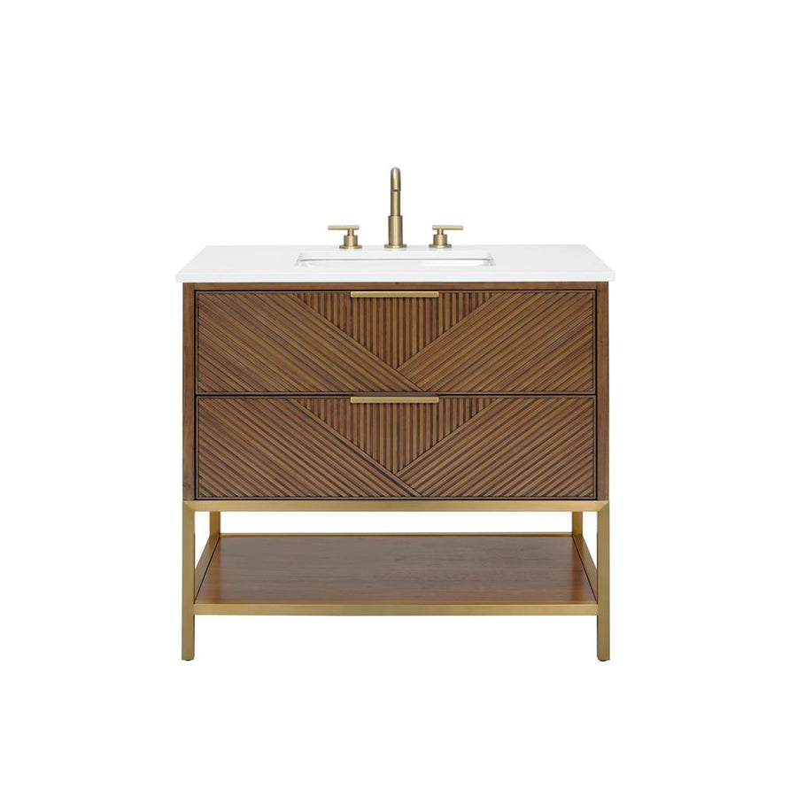 Bemma, Diamond 36" Single Vanity Vanity, Walnut/Satin Brass, White Quartz Top#top-options_white-quartz-top