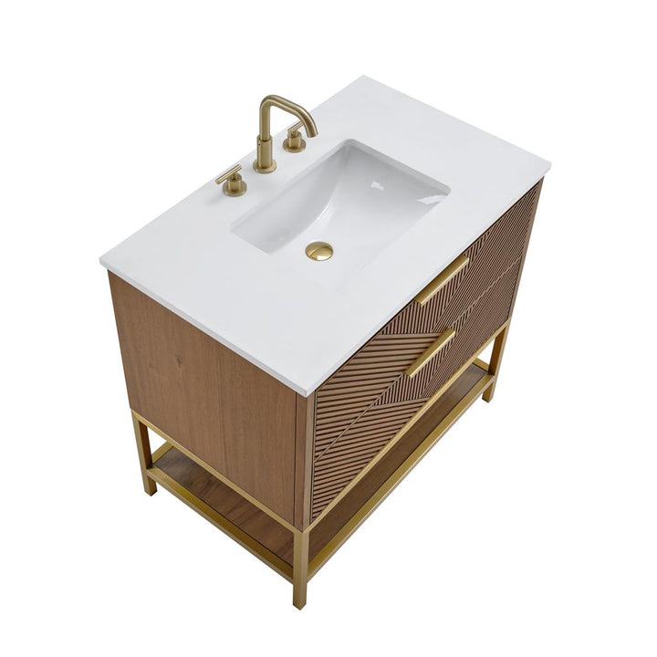 Bemma, Diamond 36" Single Vanity Vanity, Walnut/Satin Brass, White Quartz Top#top-options_white-quartz-top