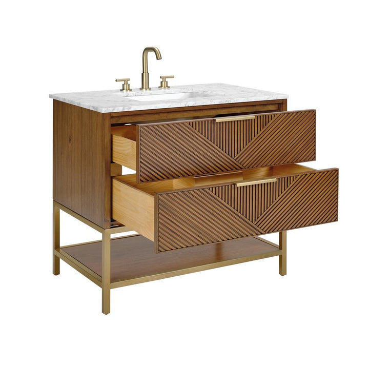 Bemma, Diamond 36" Single Vanity Vanity, Walnut/Satin Brass, Carrara Marble Top#top-options_carrara-marble-top