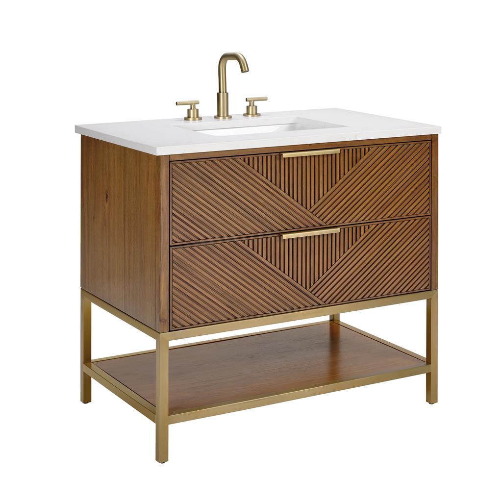 Bemma, Diamond 36" Single Vanity Vanity, Walnut/Satin Brass, Calacatta Quartz Top#top-options_calacatta-quartz-top