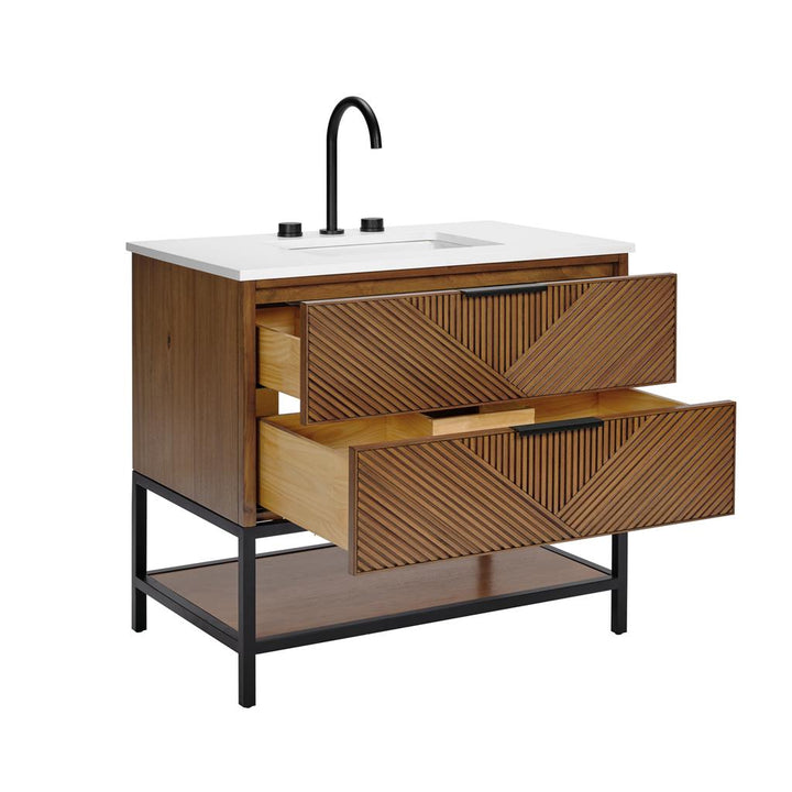 Bemma, Diamond 36" Single Vanity Vanity, Walnut/Matte Black, White Quartz Top#top-options_white-quartz-top