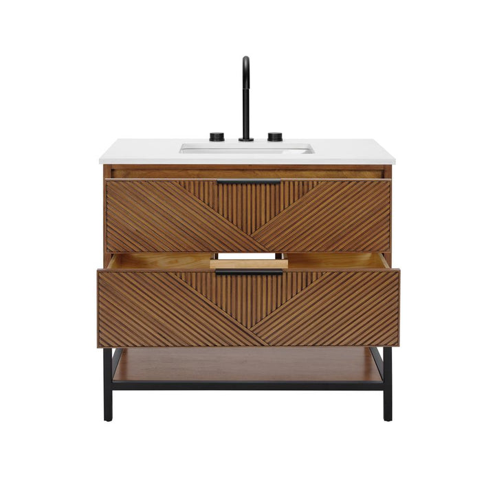 Bemma, Diamond 36" Single Vanity Vanity, Walnut/Matte Black, White Quartz Top#top-options_white-quartz-top