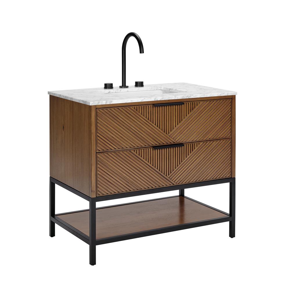 Bemma, Diamond 36" Single Vanity Vanity, Walnut/Matte Black, Carrara Marble Top#top-options_carrara-marble-top