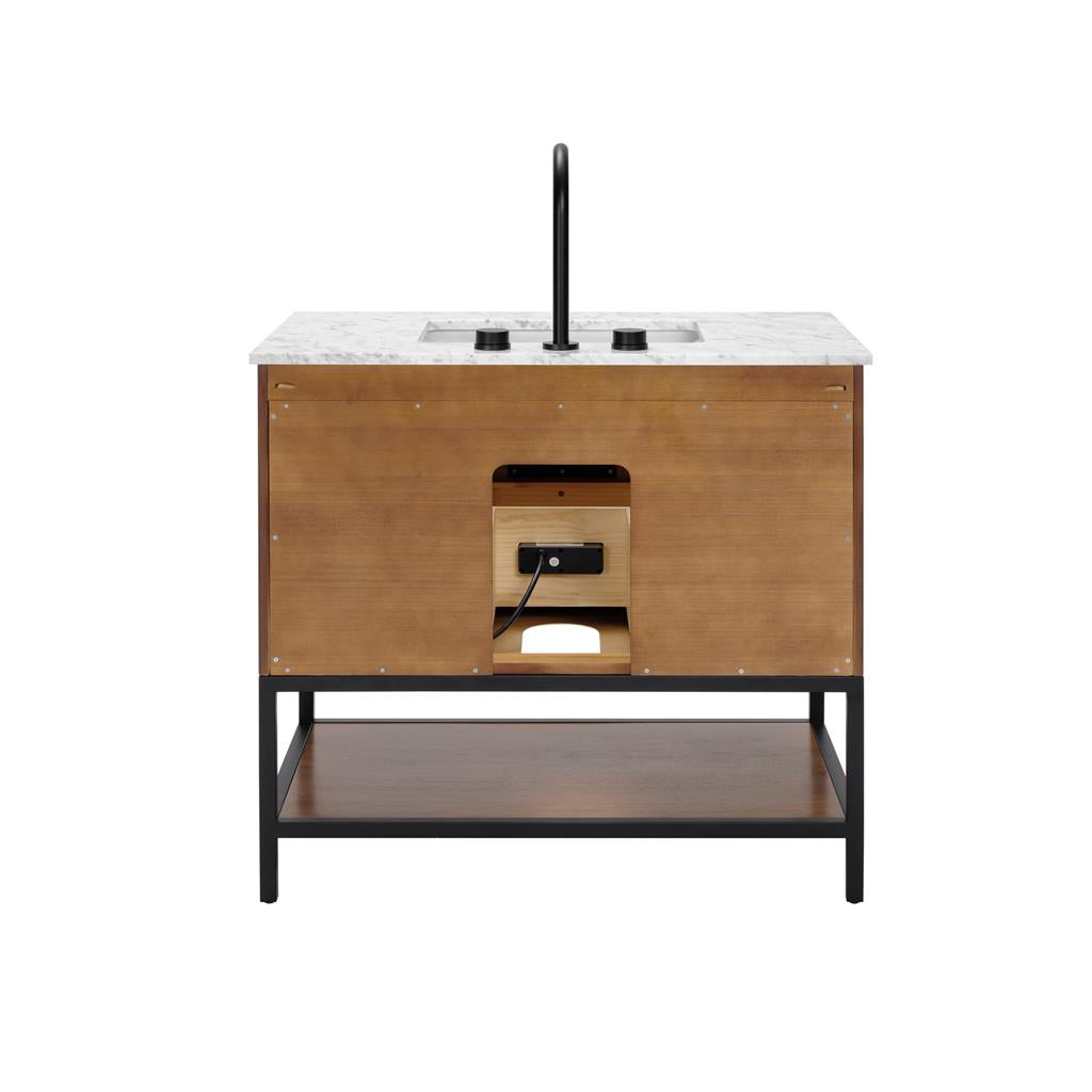Bemma, Diamond 36" Single Vanity Vanity, Walnut/Matte Black, Carrara Marble Top#top-options_carrara-marble-top