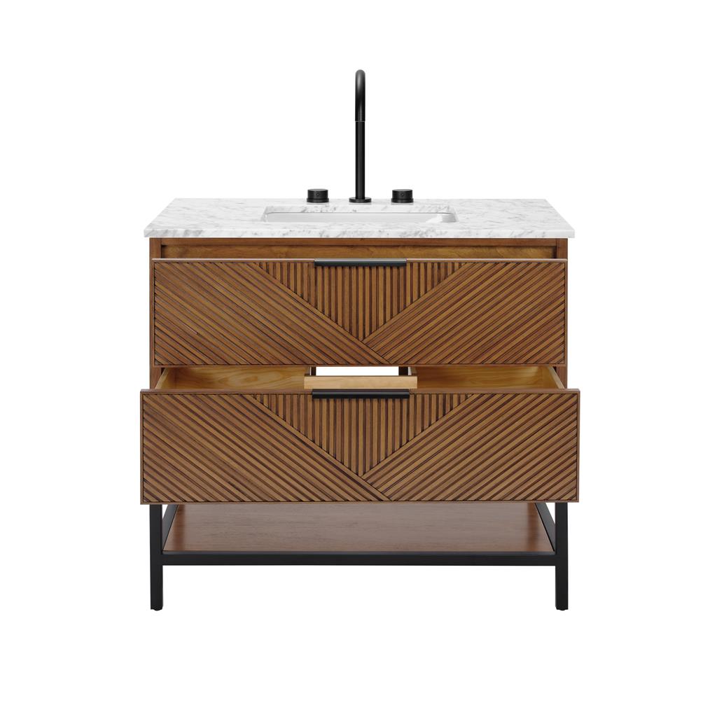 Bemma, Diamond 36" Single Vanity Vanity, Walnut/Matte Black, Carrara Marble Top#top-options_carrara-marble-top