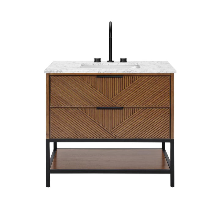 Bemma, Diamond 36" Single Vanity Vanity, Walnut/Matte Black, Carrara Marble Top#top-options_carrara-marble-top