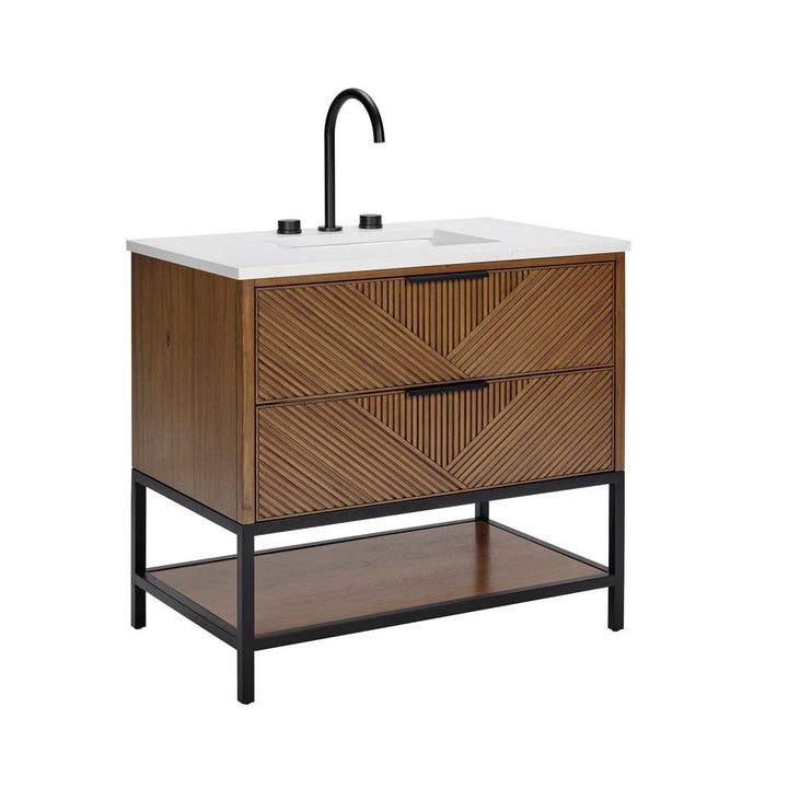 Bemma, Diamond 36" Single Vanity Vanity, Walnut/Matte Black, Calacatta Quartz Top#top-options_calacatta-quartz-top