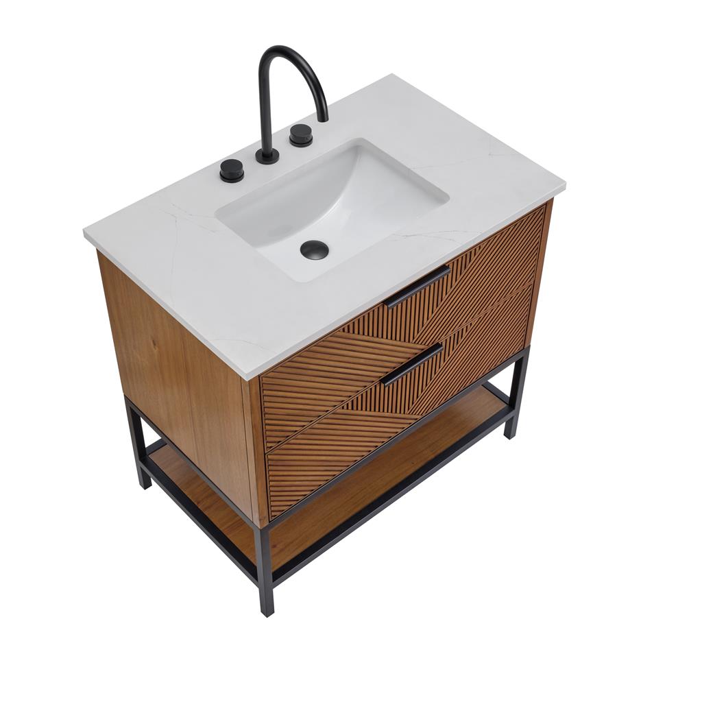 Bemma, Diamond 36" Single Vanity Vanity, Walnut/Matte Black, Calacatta Quartz Top#top-options_calacatta-quartz-top