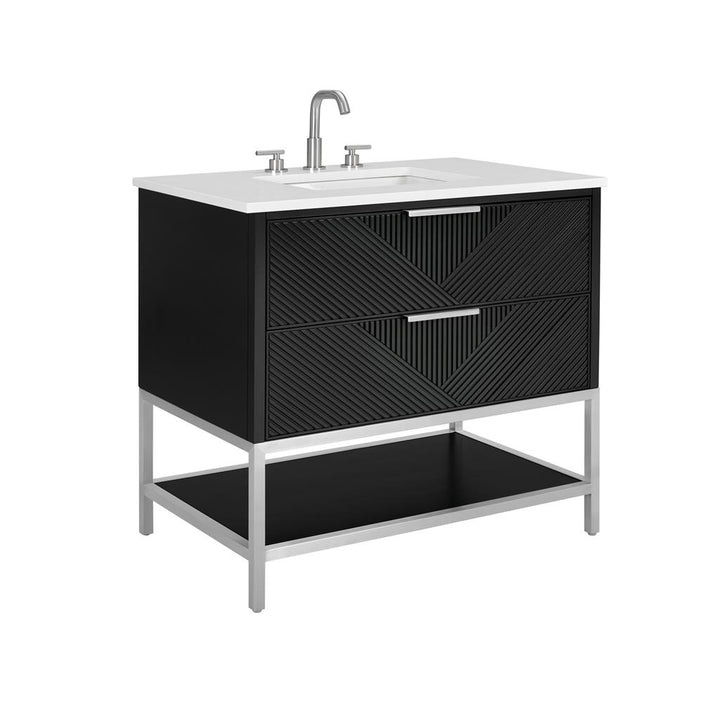 Bemma, Diamond 36" Single Vanity Vanity, Charcoal Black/Brushed Nickel, White Quartz Top#top-options_white-quartz-top