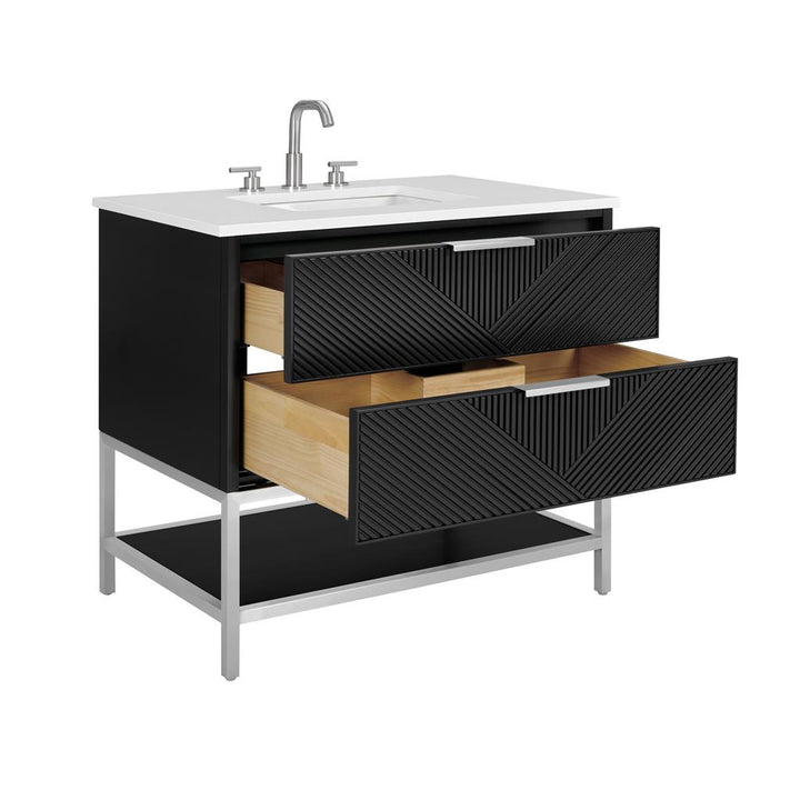 Bemma, Diamond 36" Single Vanity Vanity, Charcoal Black/Brushed Nickel, White Quartz Top#top-options_white-quartz-top