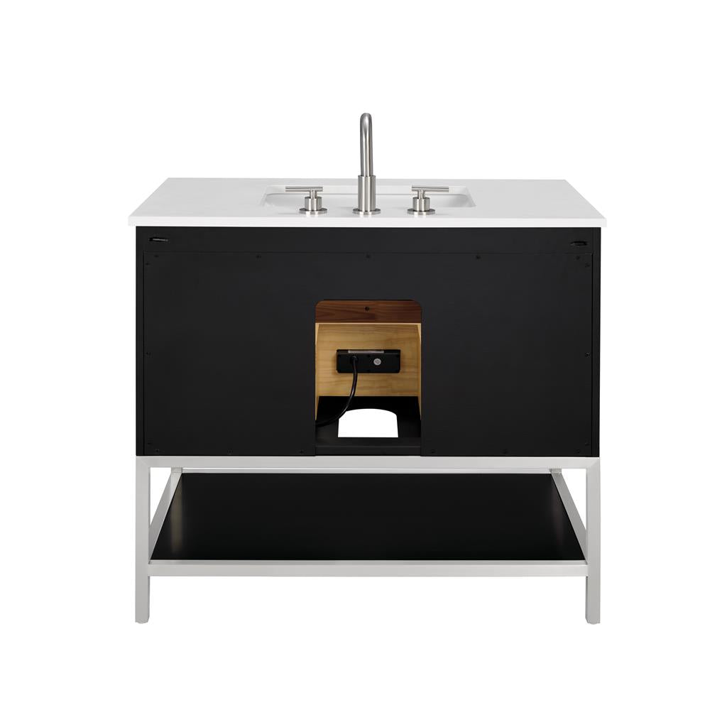 Bemma, Diamond 36" Single Vanity Vanity, Charcoal Black/Brushed Nickel, White Quartz Top#top-options_white-quartz-top