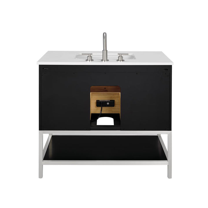 Bemma, Diamond 36" Single Vanity Vanity, Charcoal Black/Brushed Nickel, White Quartz Top#top-options_white-quartz-top