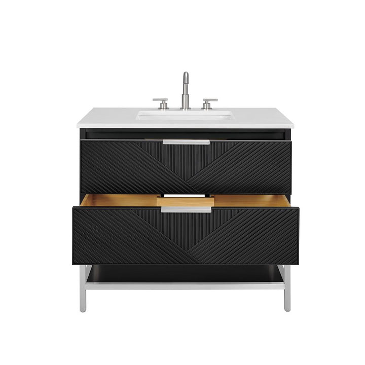 Bemma, Diamond 36" Single Vanity Vanity, Charcoal Black/Brushed Nickel, White Quartz Top#top-options_white-quartz-top