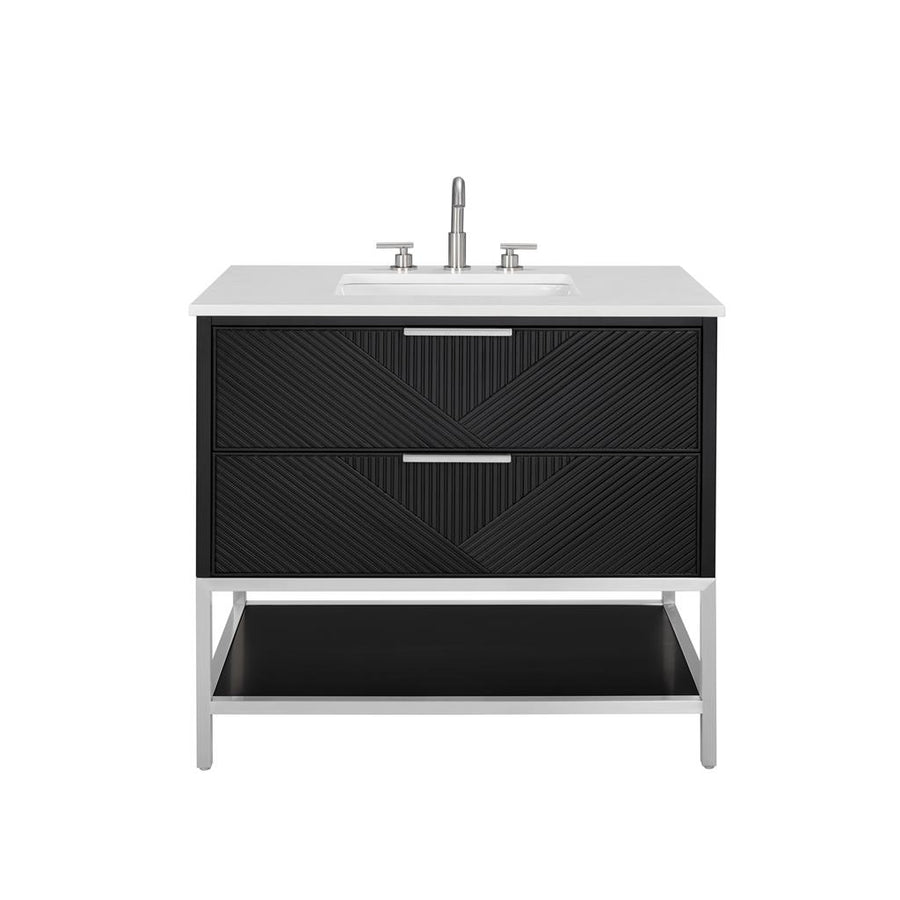 Bemma, Diamond 36" Single Vanity Vanity, Charcoal Black/Brushed Nickel, White Quartz Top#top-options_white-quartz-top