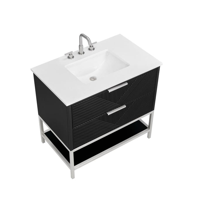 Bemma, Diamond 36" Single Vanity Vanity, Charcoal Black/Brushed Nickel, White Quartz Top#top-options_white-quartz-top