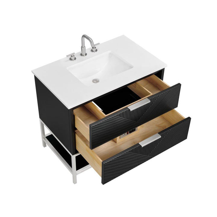Bemma, Diamond 36" Single Vanity Vanity, Charcoal Black/Brushed Nickel, White Quartz Top#top-options_white-quartz-top