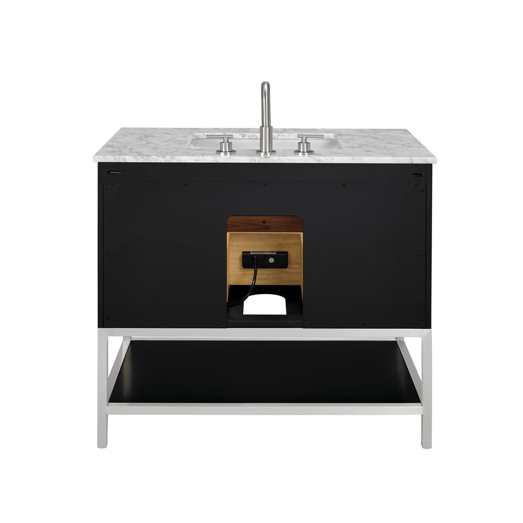 Bemma, Diamond 36" Single Vanity Vanity, Charcoal Black/Brushed Nickel, Carrara Marble Top#top-options_carrara-marble-top