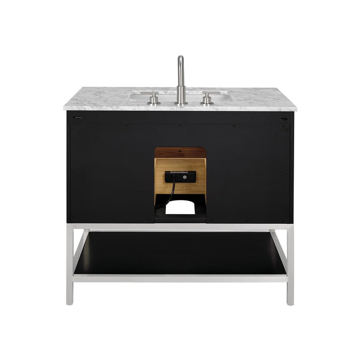 Bemma, Diamond 36" Single Vanity Vanity, Charcoal Black/Brushed Nickel, Carrara Marble Top#top-options_carrara-marble-top