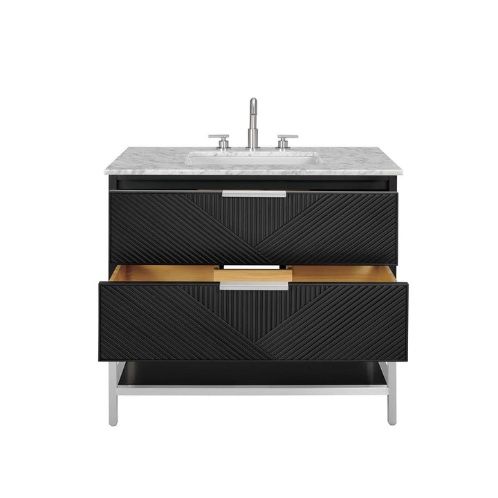 Bemma, Diamond 36" Single Vanity Vanity, Charcoal Black/Brushed Nickel, Carrara Marble Top#top-options_carrara-marble-top