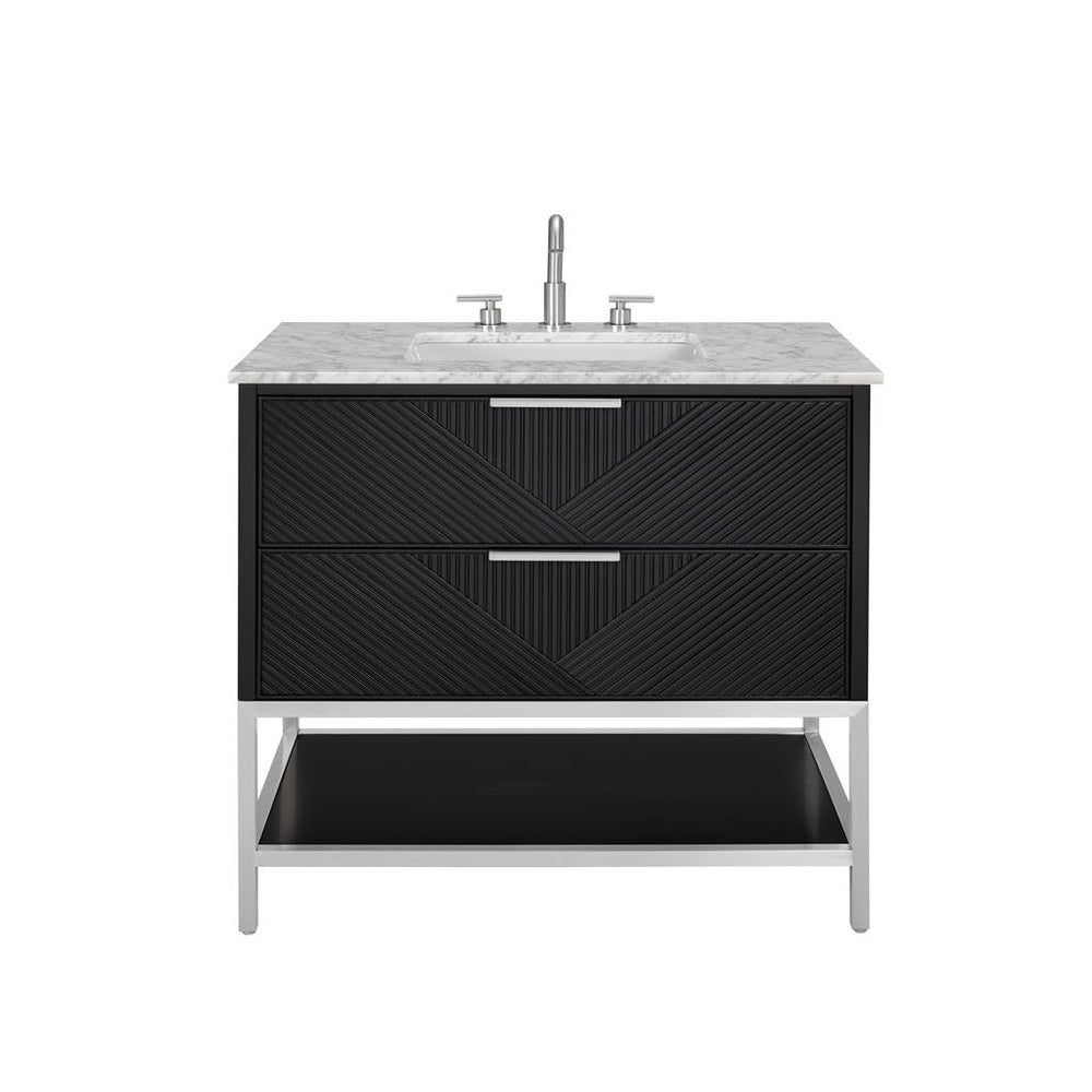 Bemma, Diamond 36" Single Vanity Vanity, Charcoal Black/Brushed Nickel, Carrara Marble Top#top-options_carrara-marble-top